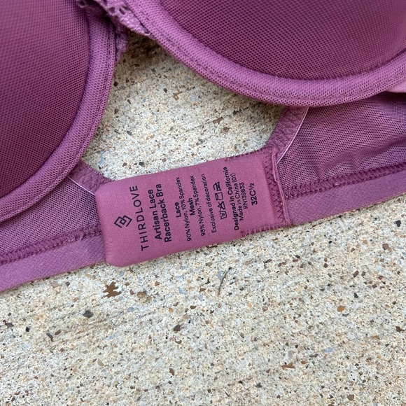 THIRDLOVE Artisan Lace Racerback Bra In Purple/Red Size 32C 1/2 casual lace - Picture 3 of 8